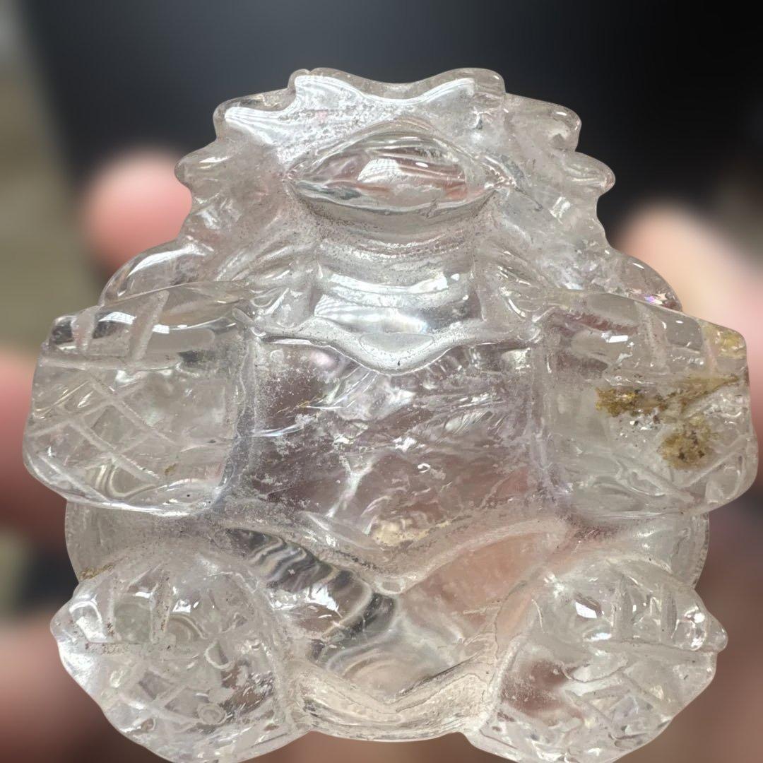 高品質 天然水晶 龍亀 台座付き 約72mm 開運 財運