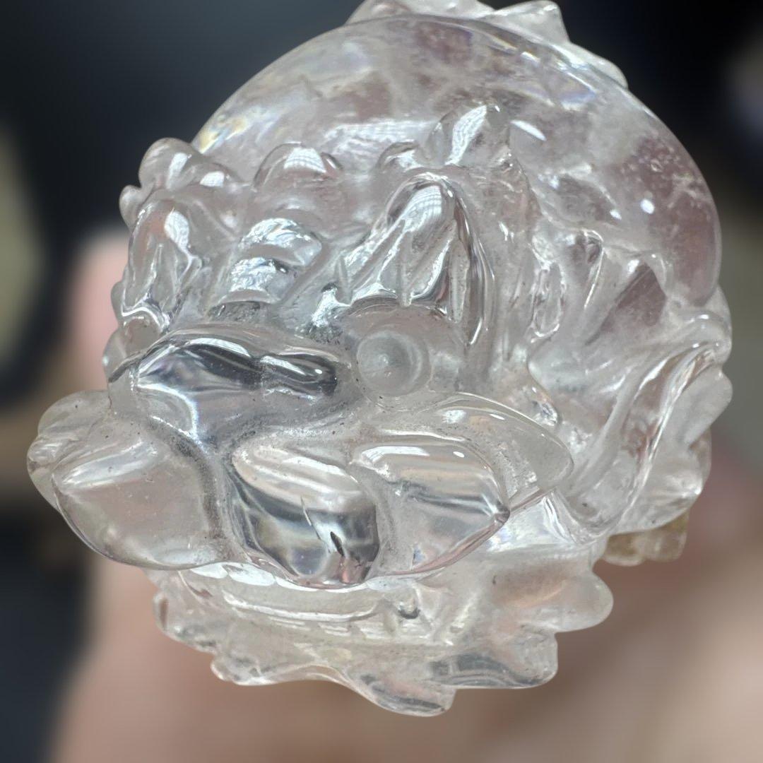 高品質 天然水晶 龍亀 台座付き 約72mm 開運 財運