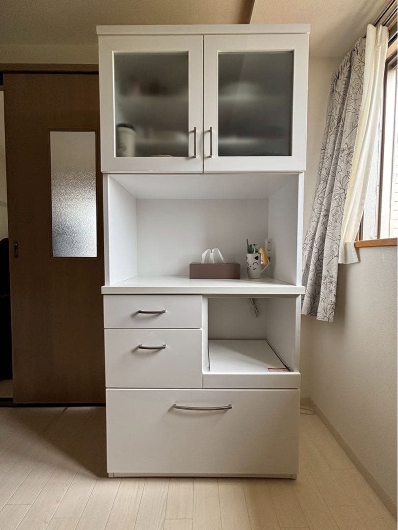 美品 ニトリ キッチンボード 食器棚 (コパン T 80KB WH)