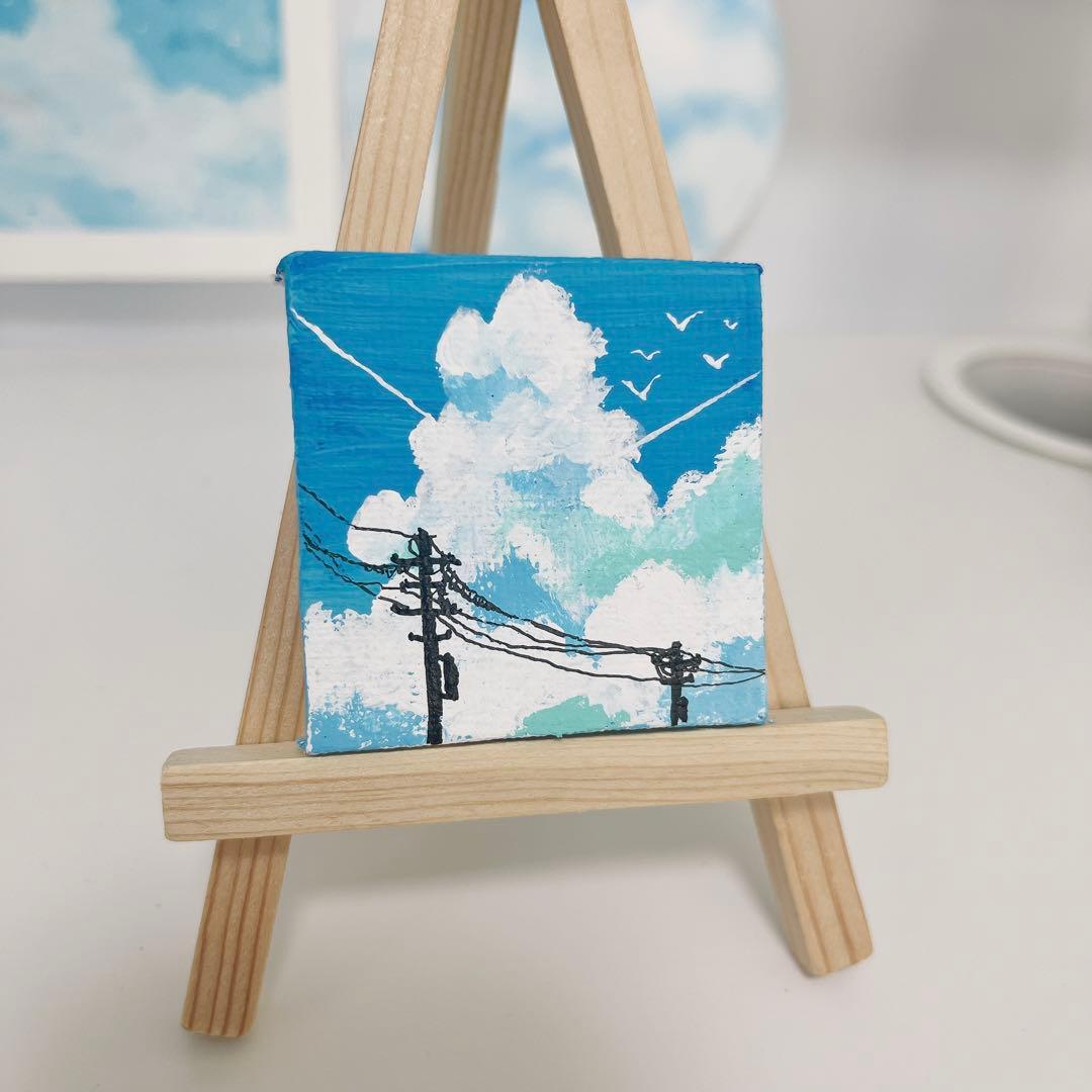 アクリル画 風景 インテリア キャンバス 絵 絵画 イラスト 空 電柱