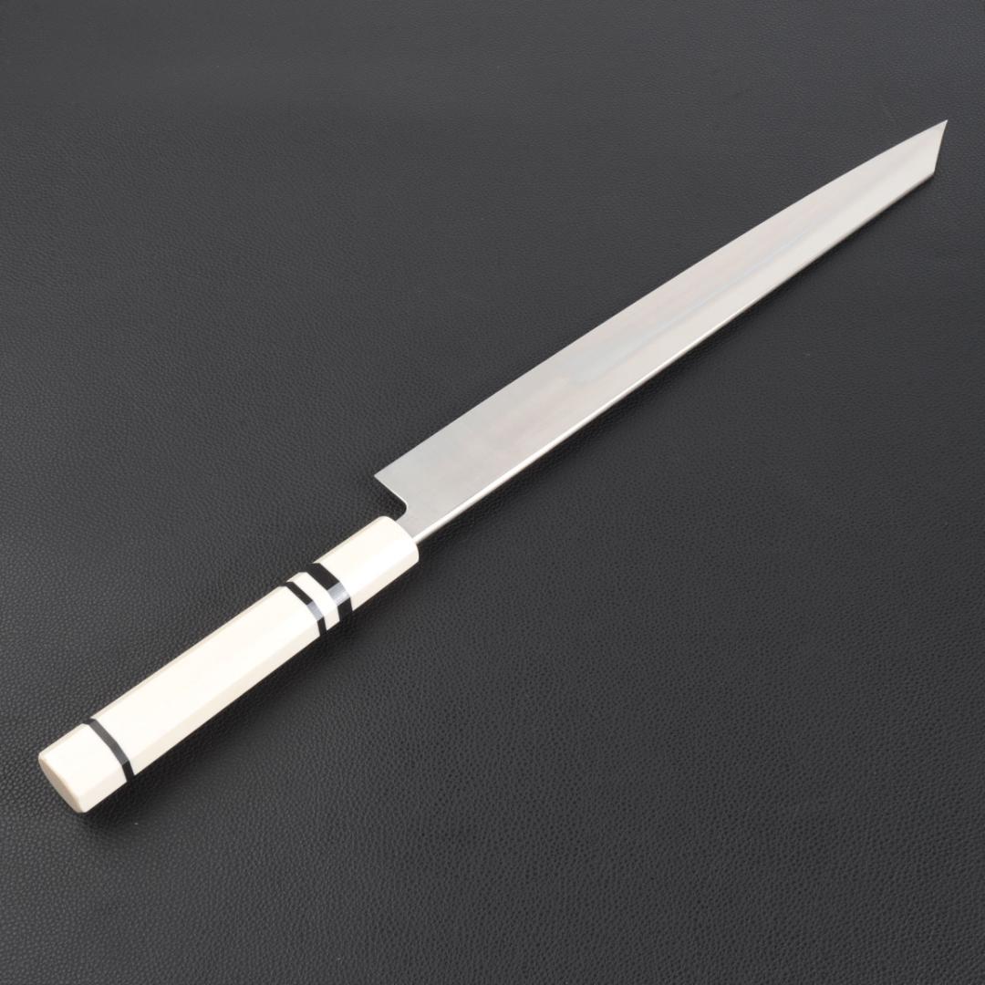 9841 切付柳刃包丁 尺一 刃は究極の切れ味 刺身包丁 人工象牙黒三本巻八角柄