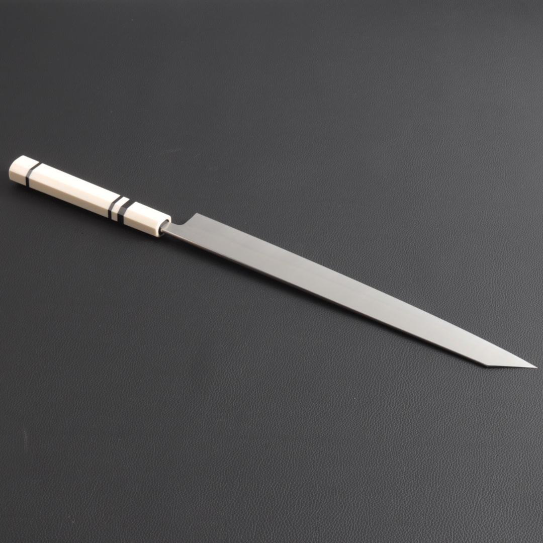 9841 切付柳刃包丁 尺一 刃は究極の切れ味 刺身包丁 人工象牙黒三本巻八角柄