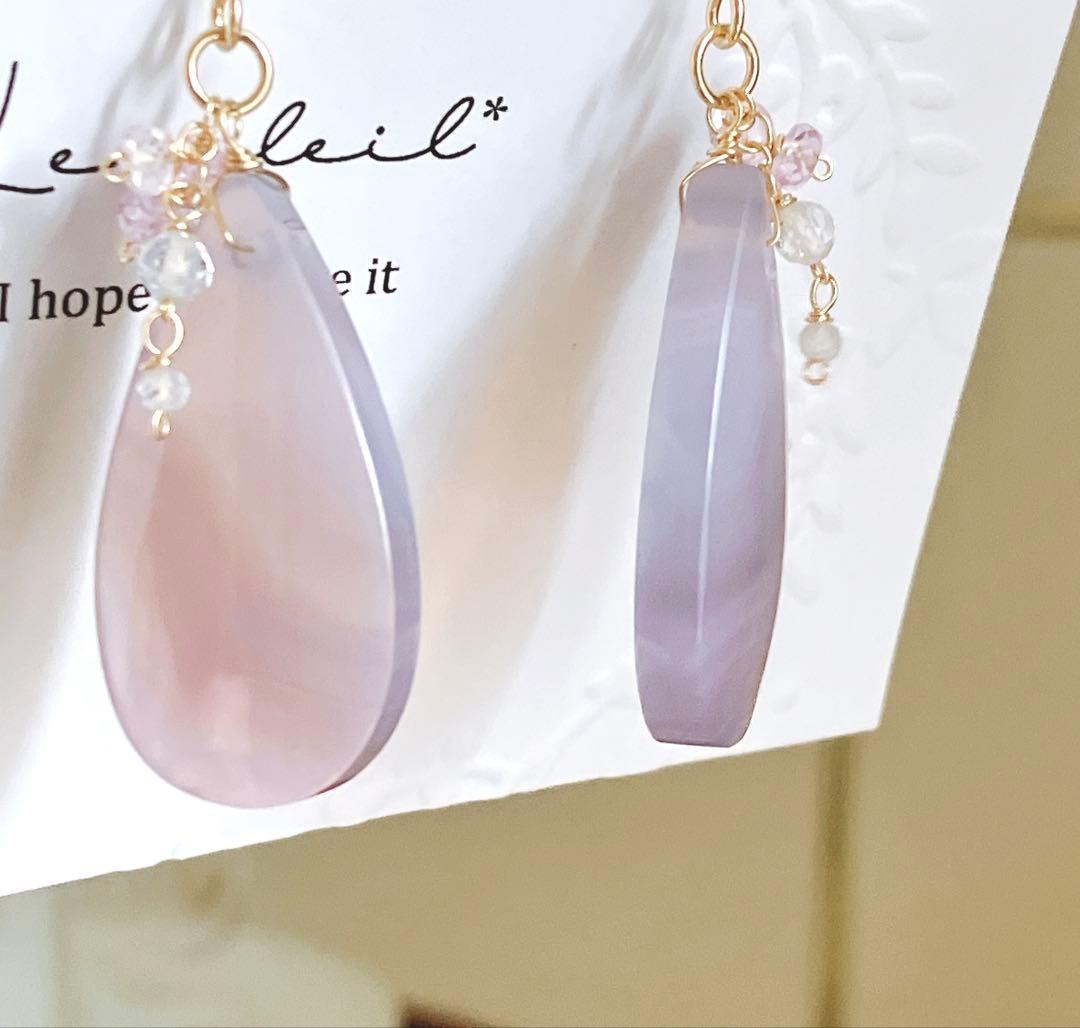 Kaya◆一点物✧パープルアゲートピアス✧14kgf
