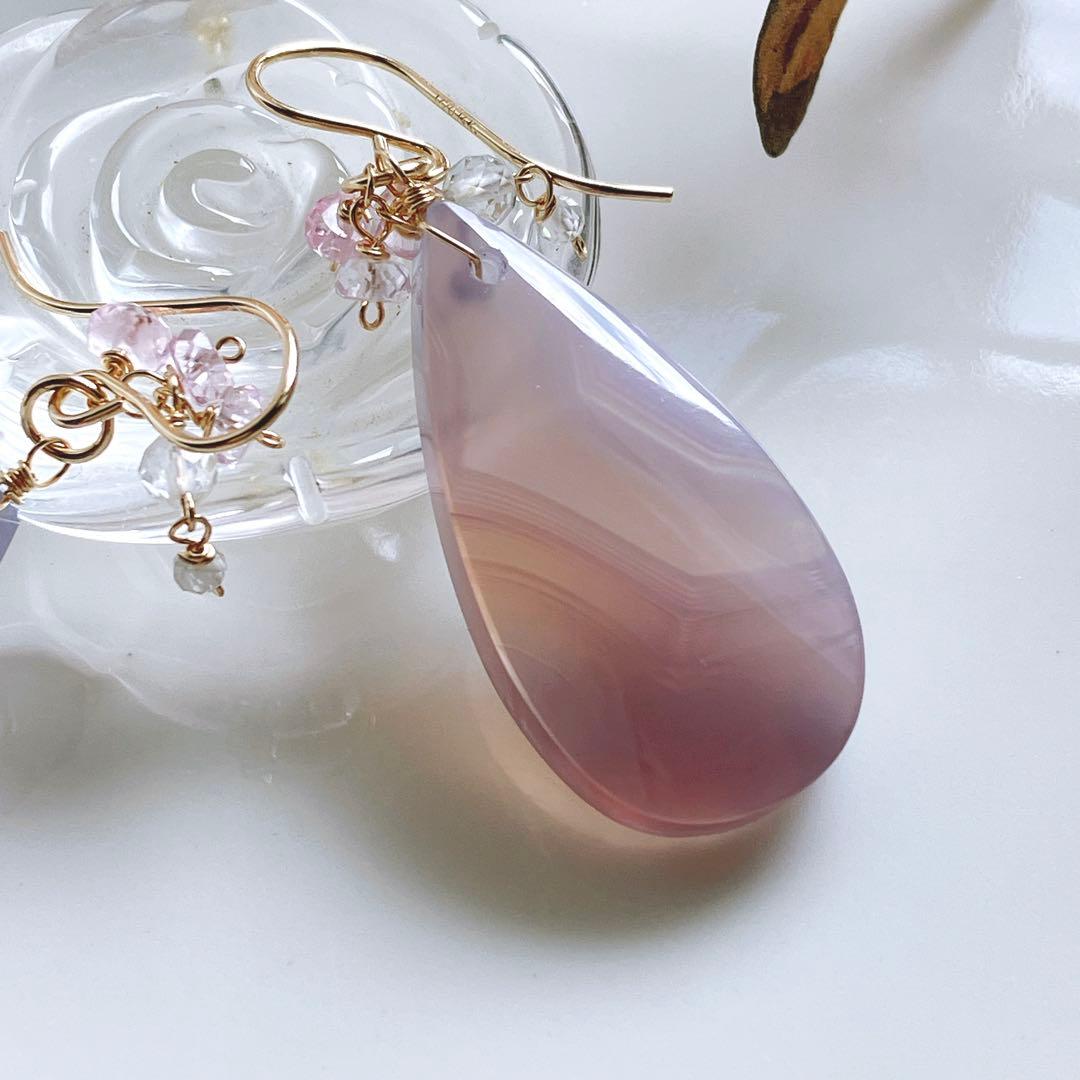 Kaya◆一点物✧パープルアゲートピアス✧14kgf