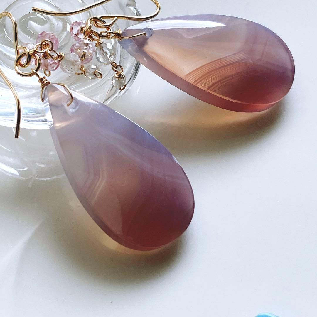 Kaya◆一点物✧パープルアゲートピアス✧14kgf