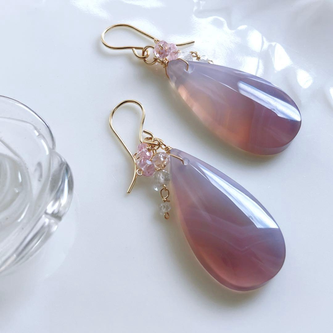 Kaya◆一点物✧パープルアゲートピアス✧14kgf
