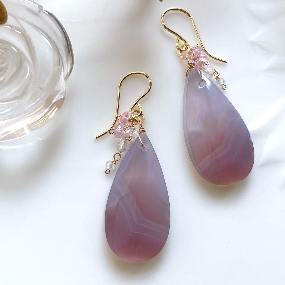Kaya◆一点物✧パープルアゲートピアス✧14kgf