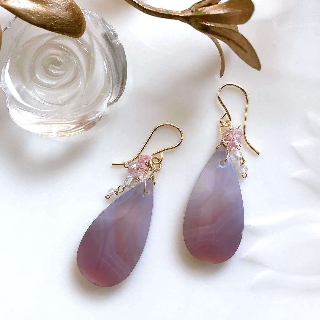 Kaya◆一点物✧パープルアゲートピアス✧14kgf