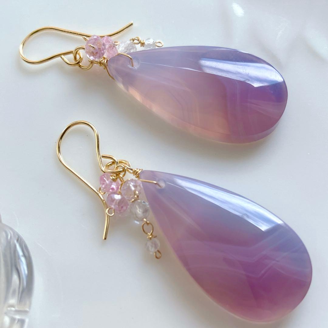 Kaya◆一点物✧パープルアゲートピアス✧14kgf