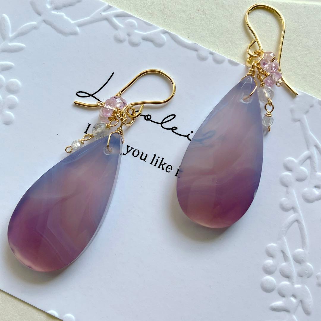 Kaya◆一点物✧パープルアゲートピアス✧14kgf