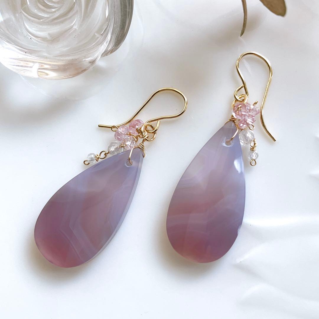 Kaya◆一点物✧パープルアゲートピアス✧14kgf