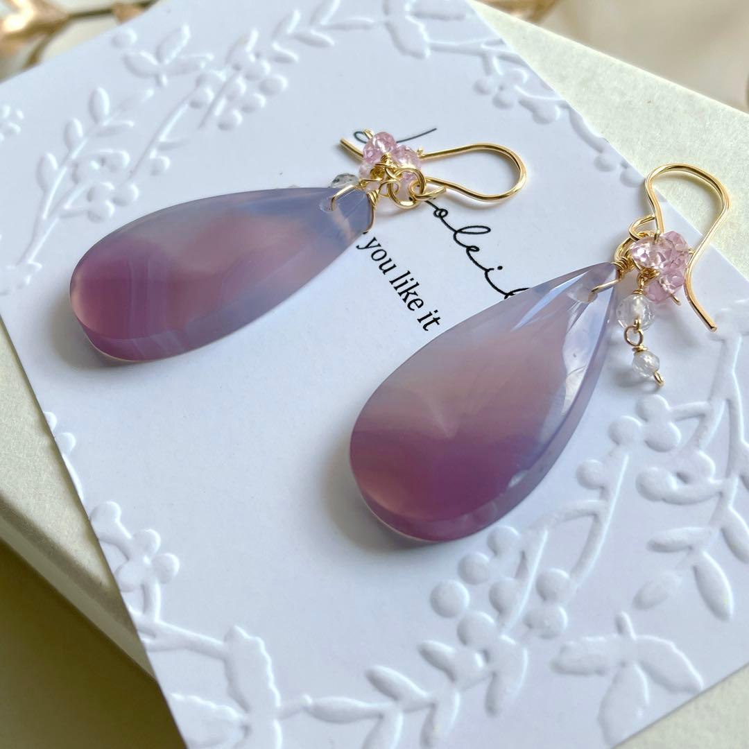 Kaya◆一点物✧パープルアゲートピアス✧14kgf