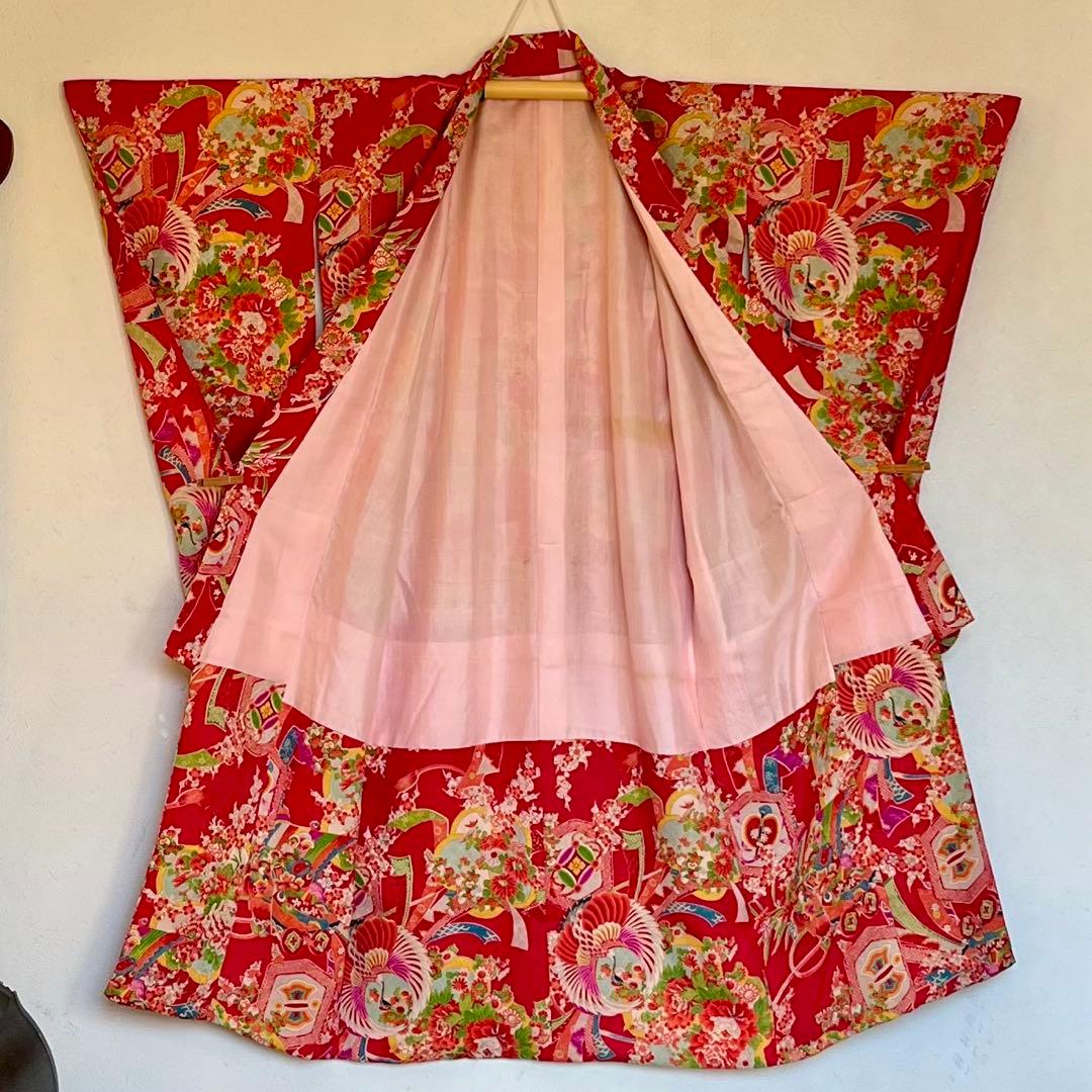 正絹 アンティーク着物 レトロ着物 ☆宝船 鶴丸 おめでたいがいっぱい 七五三