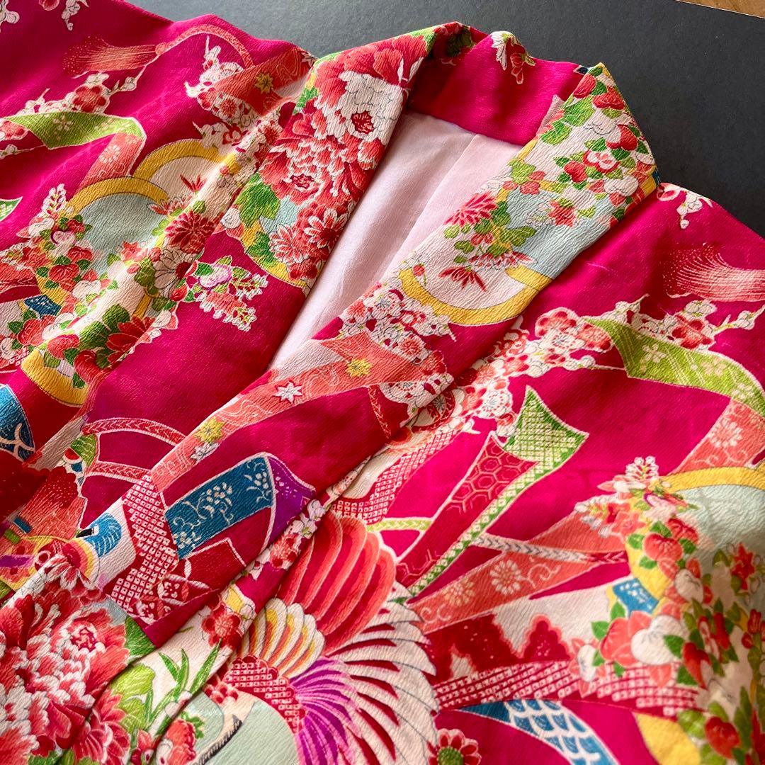 正絹 アンティーク着物 レトロ着物 ☆宝船 鶴丸 おめでたいがいっぱい 七五三