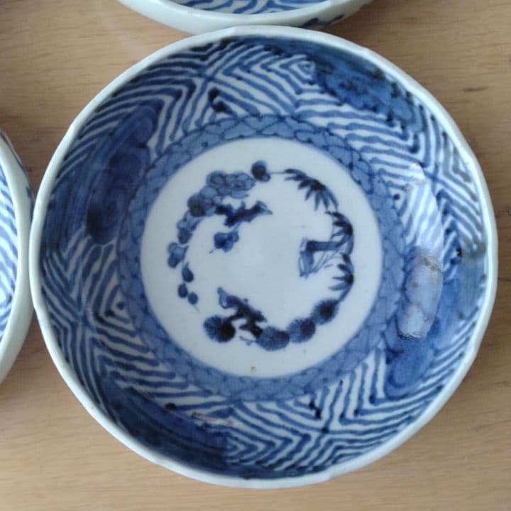 古伊万里染付雲竜檜垣文なます皿江戸時代五客セット