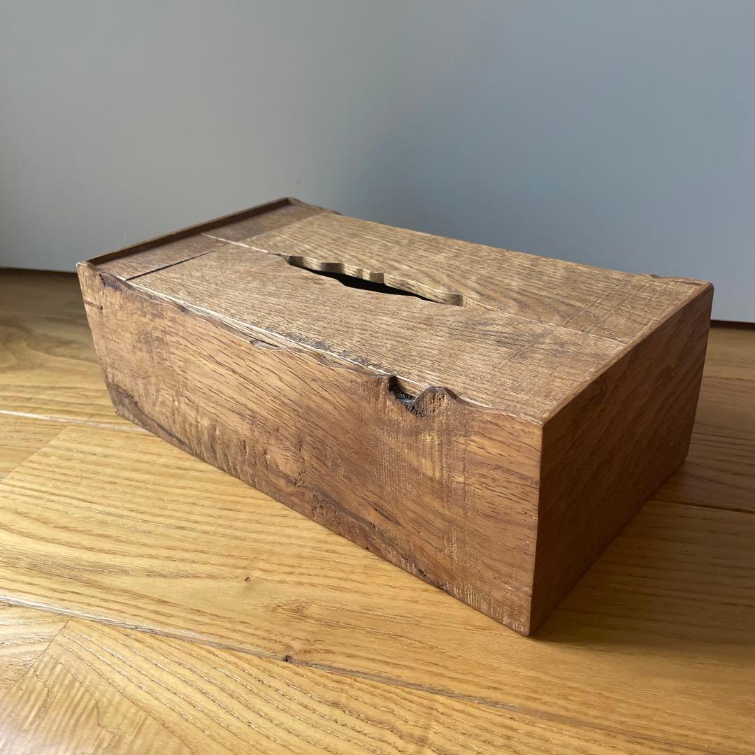 ティッシュボックス　オーク　アンティーク仕上げ