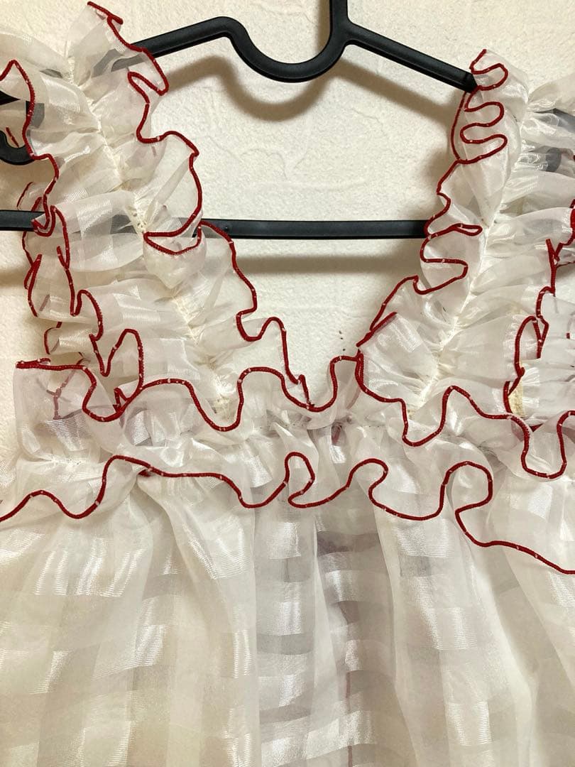 チュール　被布　エプロン　七五三　紅白　女の子　レトロ　着物　フリル　赤　白