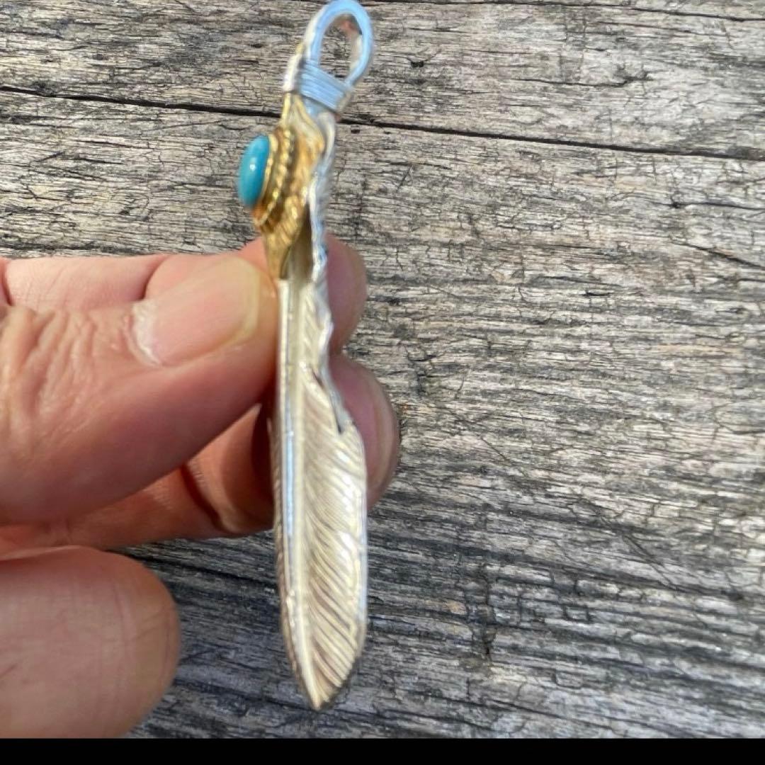 上金 金縄 ターコイズ 左 フェザー ネックレス ハンドメイドノーブランド