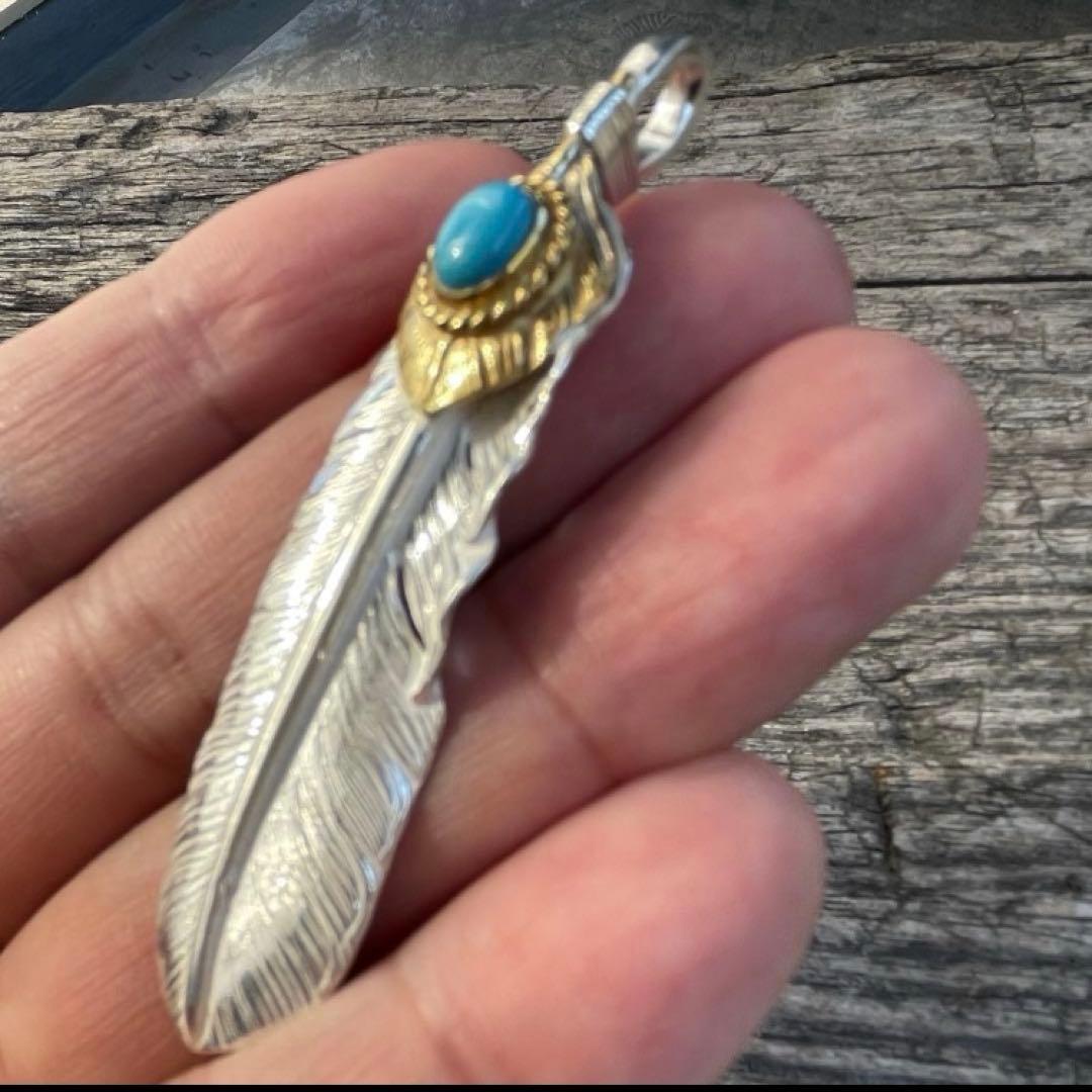 上金 金縄 ターコイズ 左 フェザー ネックレス ハンドメイドノーブランド