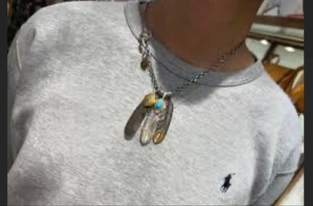 上金 金縄 ターコイズ 左 フェザー ネックレス ハンドメイドノーブランド