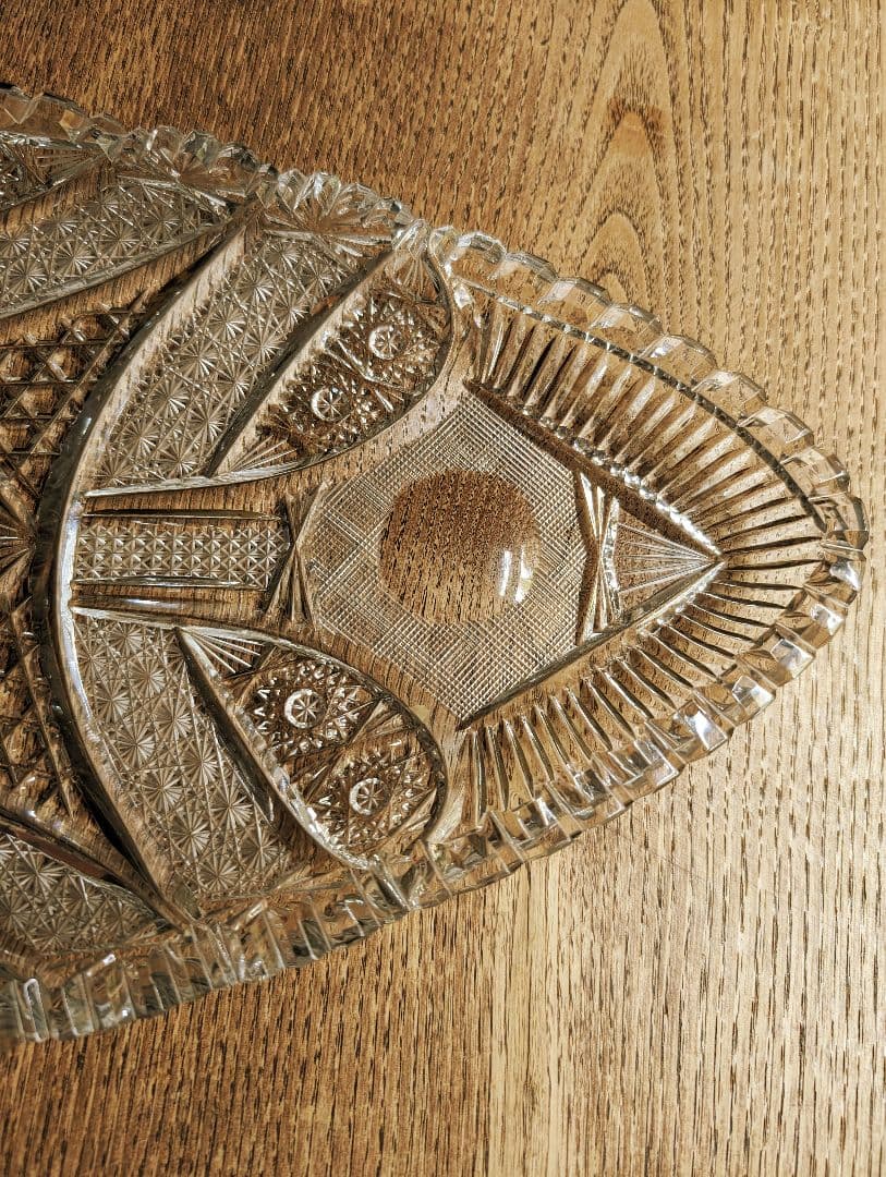 アンティーク 大皿楕円カットガラス