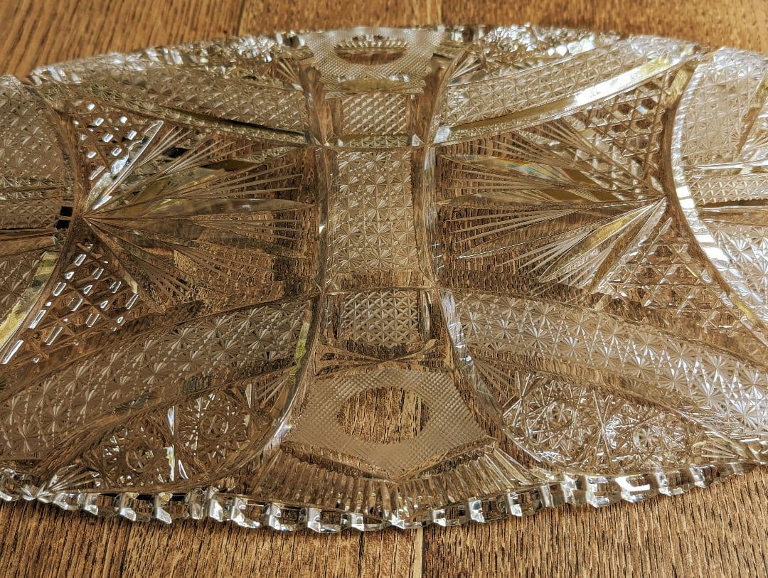 アンティーク 大皿楕円カットガラス