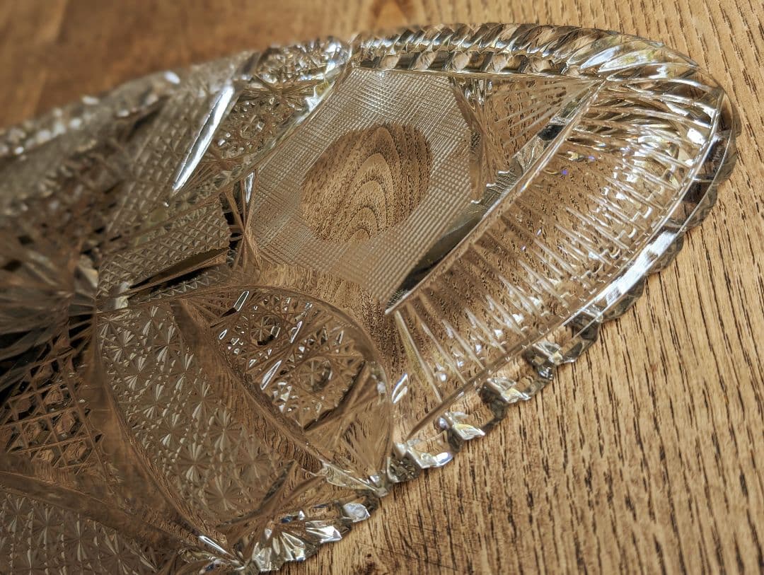 アンティーク 大皿楕円カットガラス