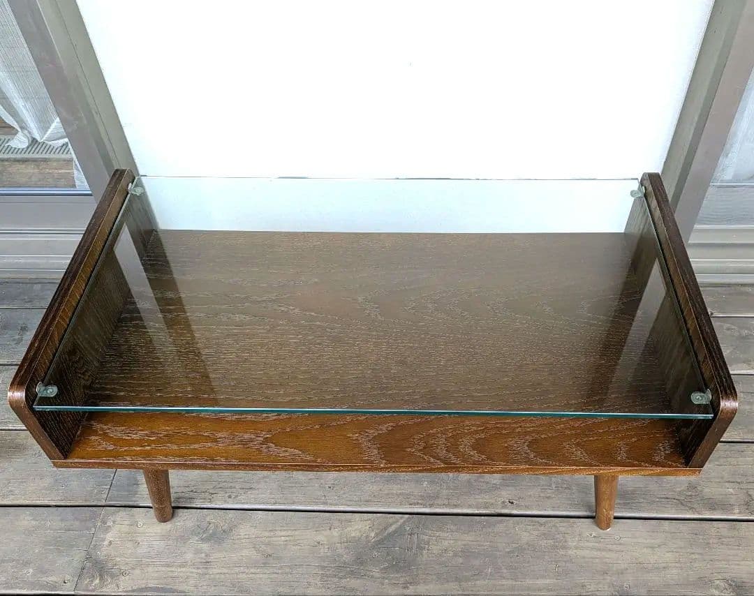 ガラステーブル　Gigi　天然木オーク材　大き目サイズ