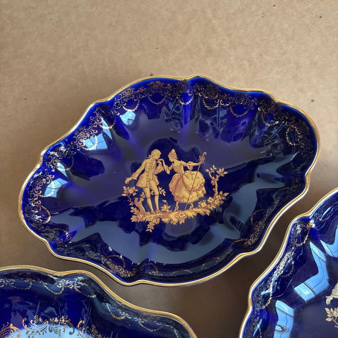フランス製】リモージュ Limoges ブルー 金彩 3枚セット 大皿 小皿