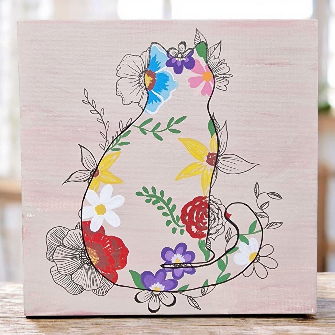 猫 アクリル画 原画 花 動物アート 北欧 ナチュラル インテリア - メルカリ