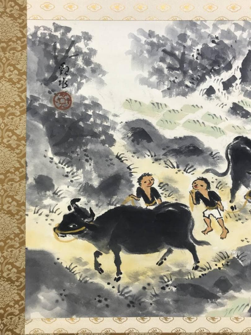 真作/四田観水/牧童之図/牛図/横物/掛軸/名家伝来AH-546 - メルカリ