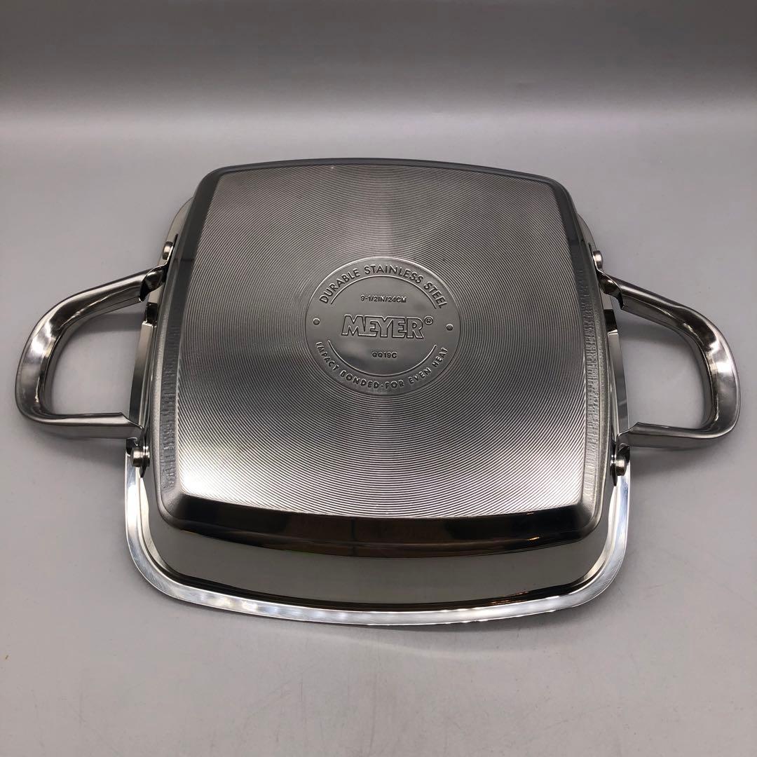 新品未使用マイヤースクエアグリルパン24cm ガラス蓋グリルプレス付き