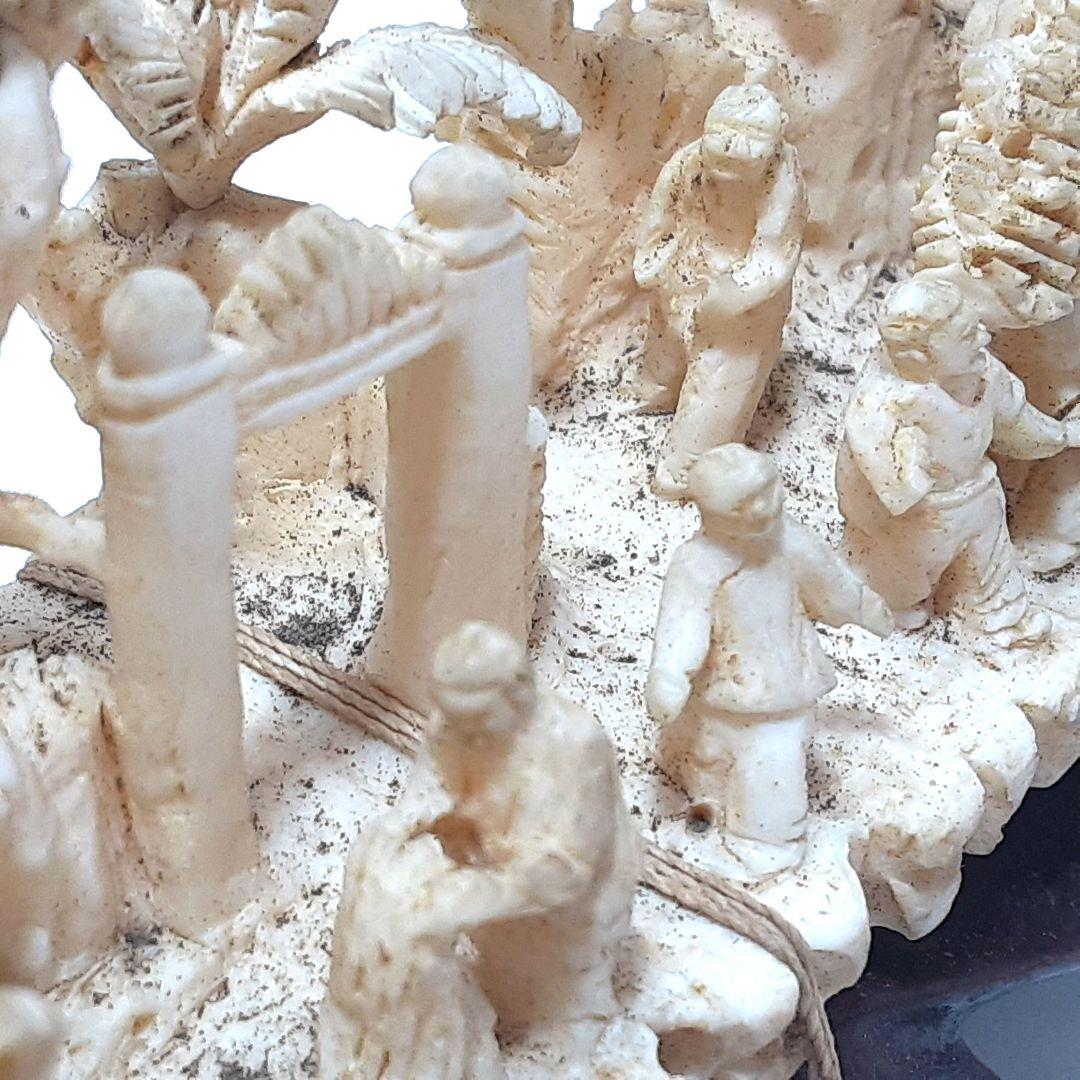 Y1183-1 高級彫刻 細密造 山水楼閣 置物 重量441.5g 横20㎝