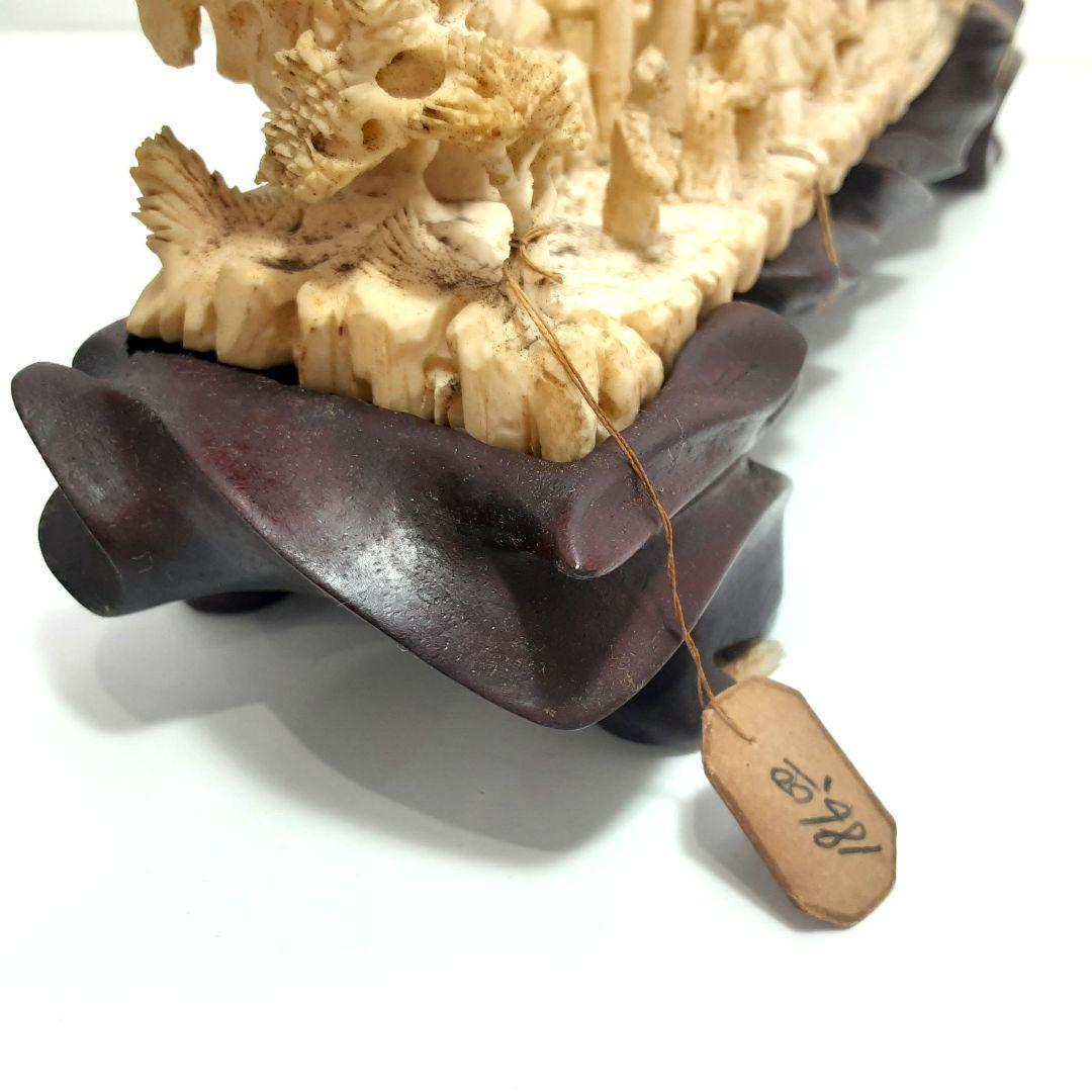 Y1183-1 高級彫刻 細密造 山水楼閣 置物 重量441.5g 横20㎝