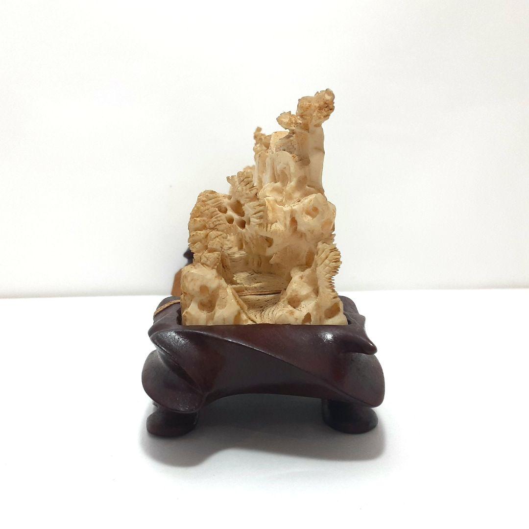 Y1183-1 高級彫刻 細密造 山水楼閣 置物 重量441.5g 横20㎝