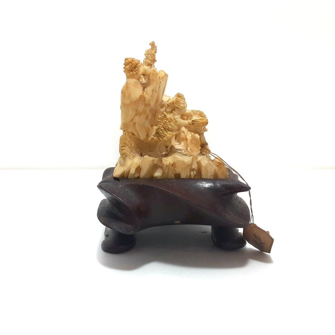 Y1183-1 高級彫刻 細密造 山水楼閣 置物 重量441.5g 横20㎝