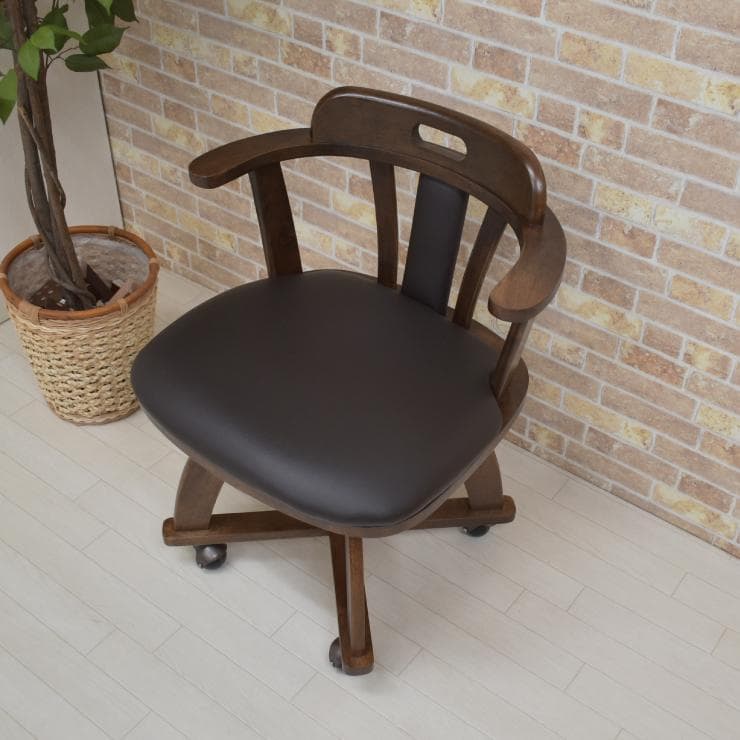 TR DC SC 1脚 回転式ダイニングチェア 肘付 アーム キャスターブラウン