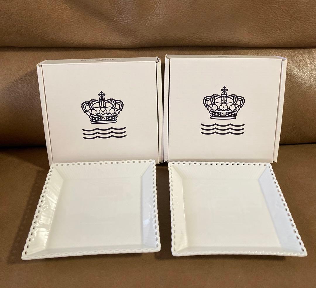 未使用 ロイヤルコペンハーゲン ホワイトフルーテッド フルレース スクエア S