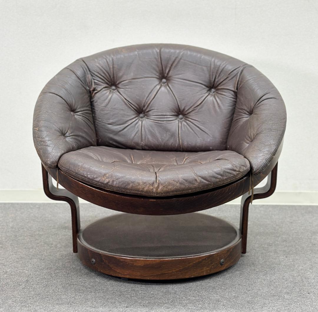 70's北欧ヴィンテージ■Convair回転ラウンジチェア　レザー　ノルウェー