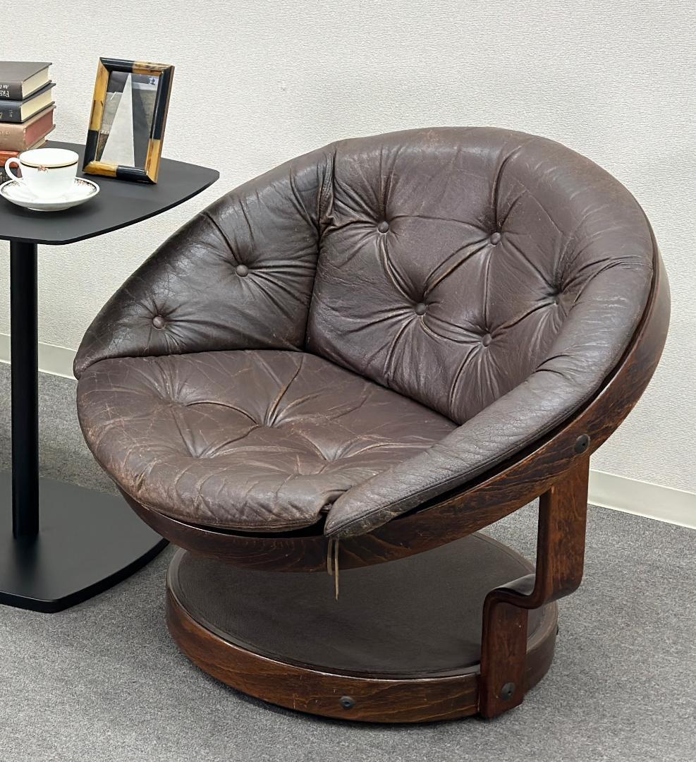 70's北欧ヴィンテージ■Convair回転ラウンジチェア　レザー　ノルウェー