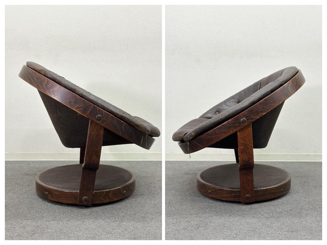 70's北欧ヴィンテージ■Convair回転ラウンジチェア　レザー　ノルウェー