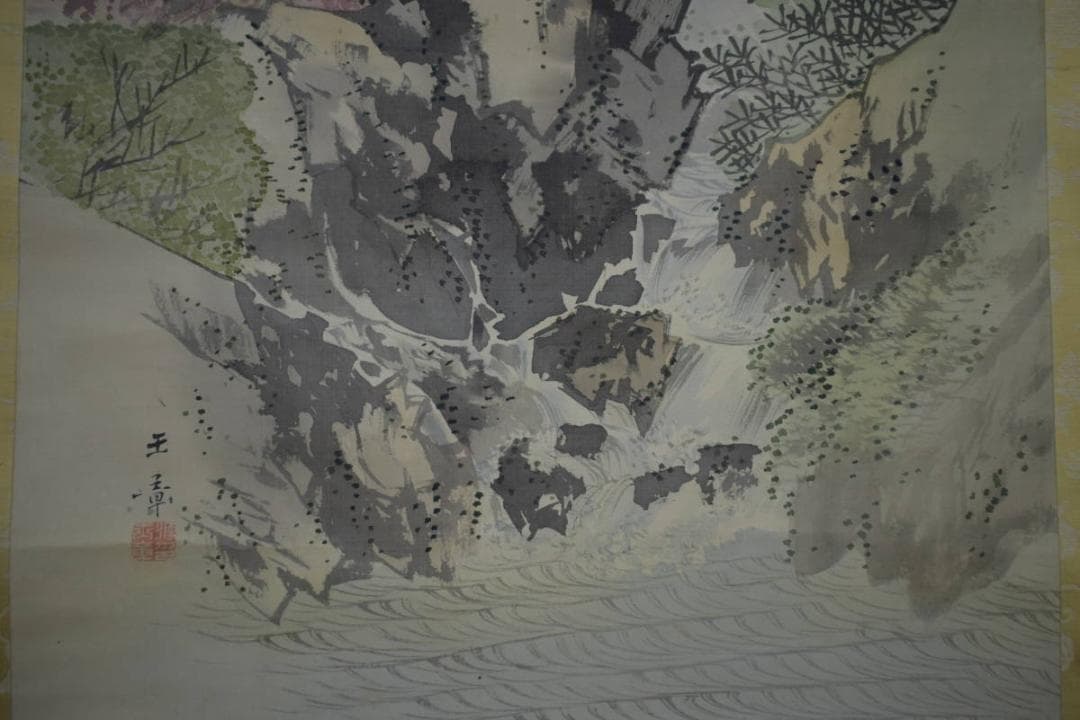 真作/川端玉章/月下山水図/絹表装/布袋屋掛軸HJ-81