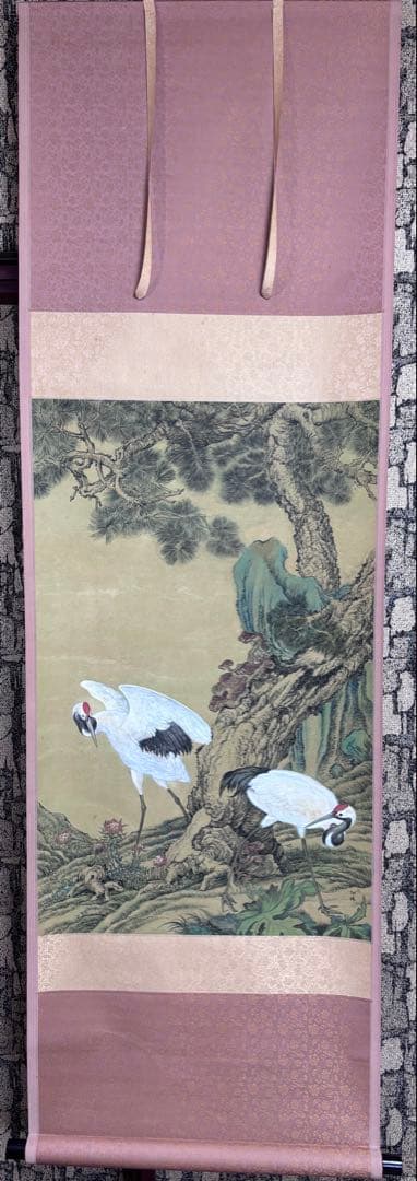 掛軸 水墨画 松鶴図 謝陽画中国 絵画 鶴 松 箱付 張大千大風堂 - メルカリ