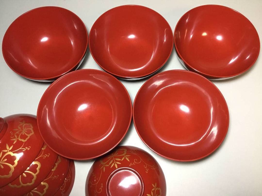 漆塗■ 吸い物椀 / ５客セット / 桐紋■伝統工芸 汁椀 木彫 和食器 漆器ー