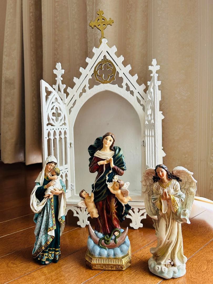 【超希少】✞ゴシック様式祭壇＋マリア像2体＋天使像　カトリック