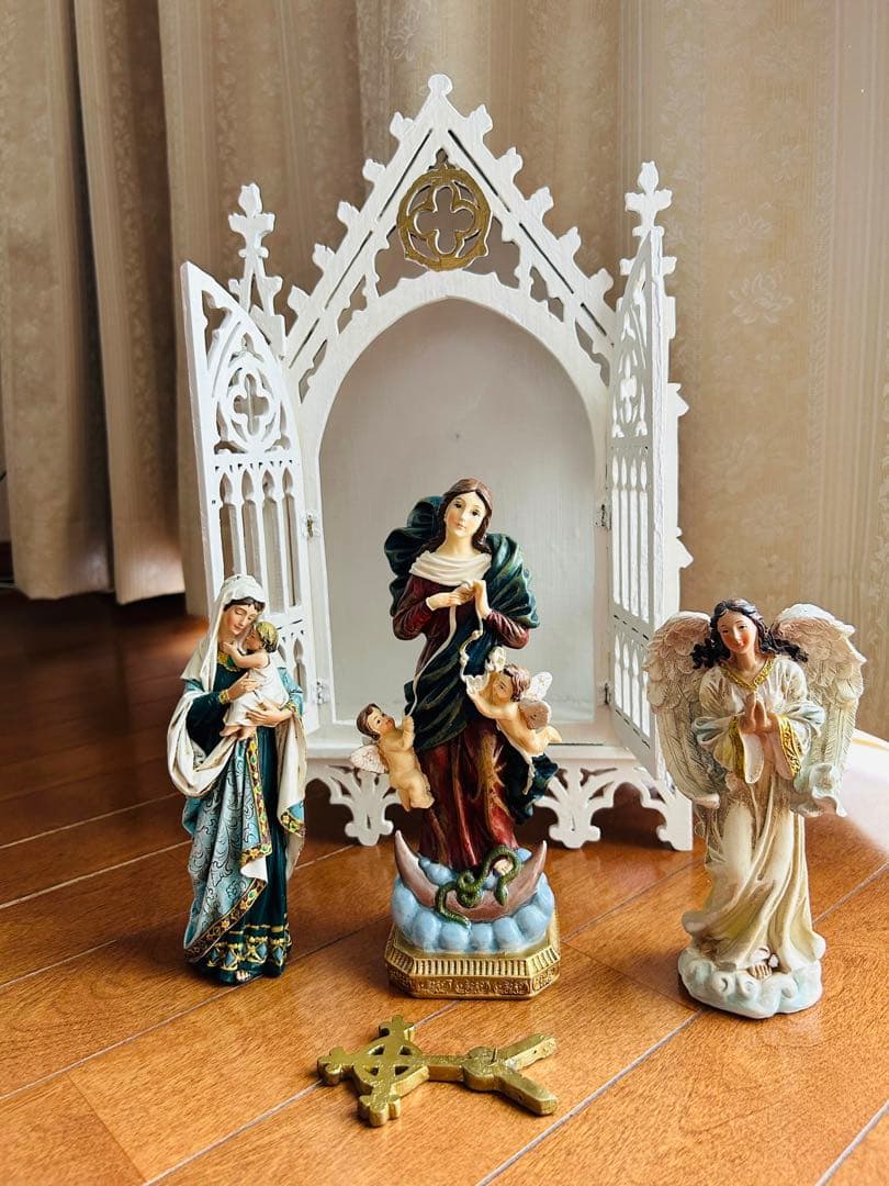 【超希少】✞ゴシック様式祭壇＋マリア像2体＋天使像　カトリック