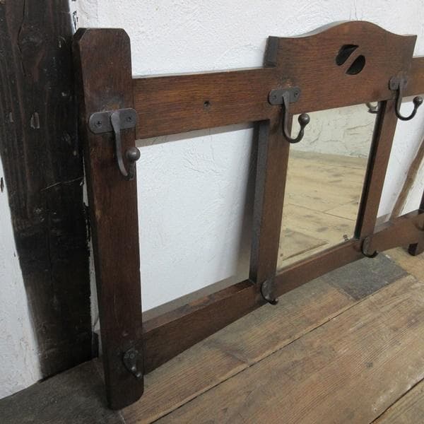 英国 アンティーク 家具 ウォールハンガー フック ミラー付き 木製 6697d