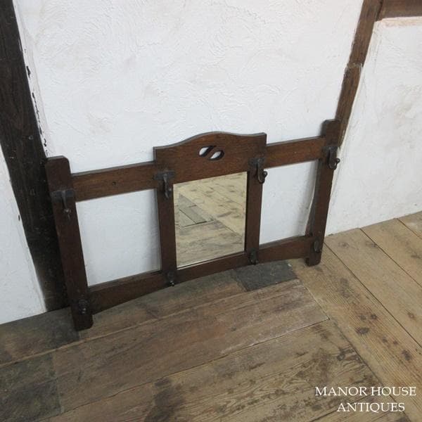 英国 アンティーク 家具 ウォールハンガー フック ミラー付き 木製 6697d