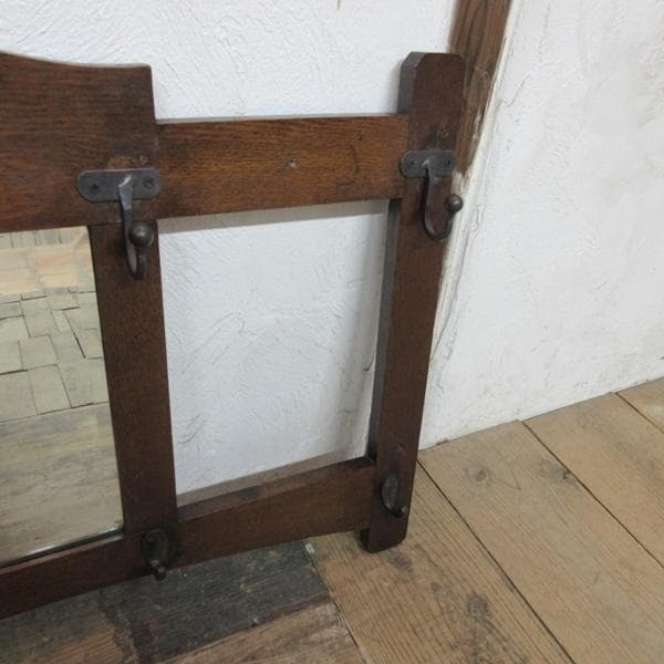 英国 アンティーク 家具 ウォールハンガー フック ミラー付き 木製 6697d