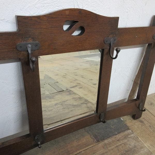 英国 アンティーク 家具 ウォールハンガー フック ミラー付き 木製 6697d